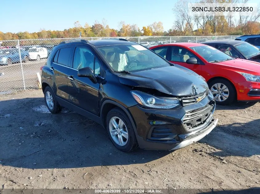 2018 Chevrolet Trax Lt VIN: 3GNCJLSB3JL322850 Lot: 40629399