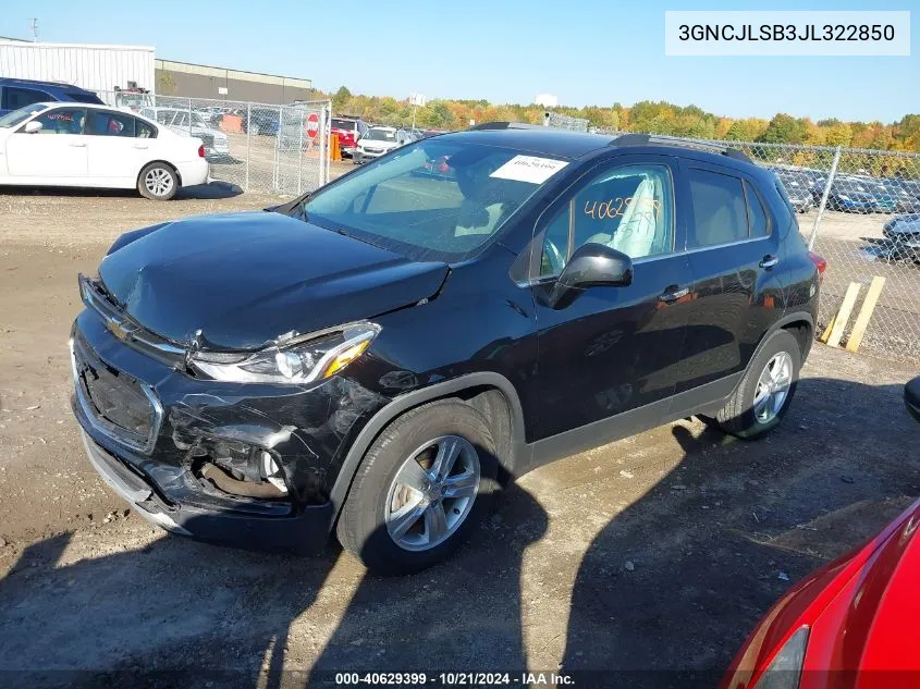 2018 Chevrolet Trax Lt VIN: 3GNCJLSB3JL322850 Lot: 40629399