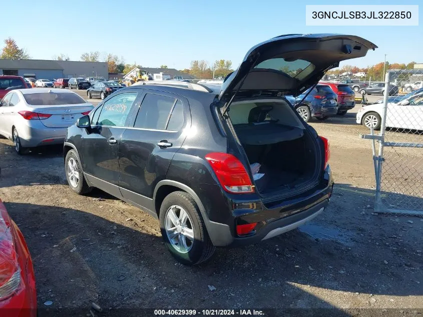 2018 Chevrolet Trax Lt VIN: 3GNCJLSB3JL322850 Lot: 40629399