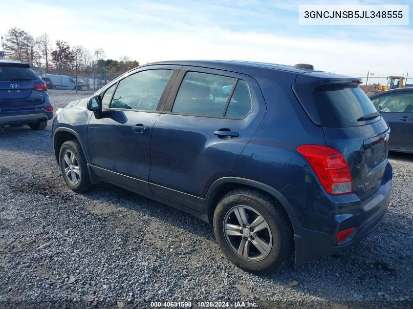 2018 Chevrolet Trax Ls VIN: 3GNCJNSB5JL348555 Lot: 40631598