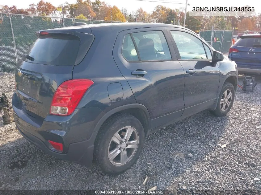 2018 Chevrolet Trax Ls VIN: 3GNCJNSB5JL348555 Lot: 40631598