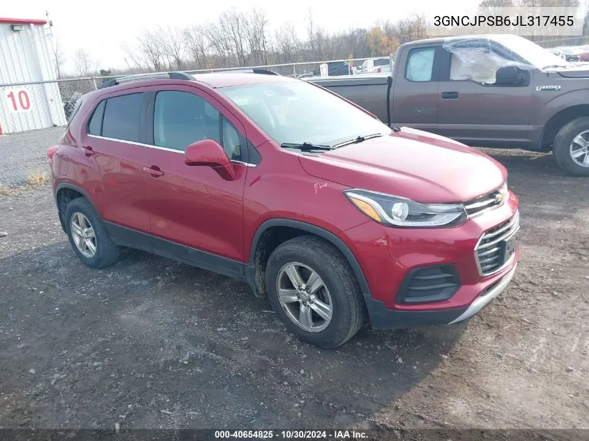 2018 Chevrolet Trax Lt VIN: 3GNCJPSB6JL317455 Lot: 40654825