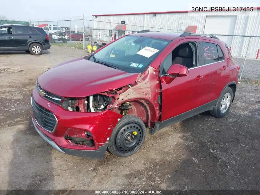 2018 Chevrolet Trax Lt VIN: 3GNCJPSB6JL317455 Lot: 40654825