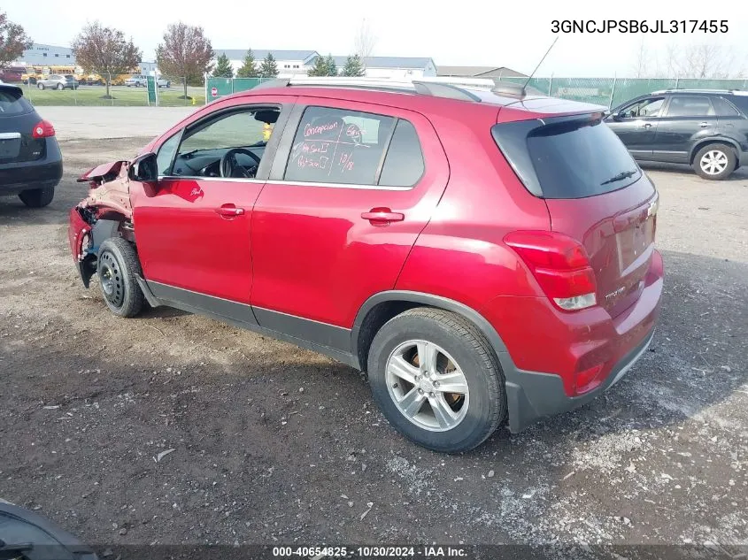 2018 Chevrolet Trax Lt VIN: 3GNCJPSB6JL317455 Lot: 40654825