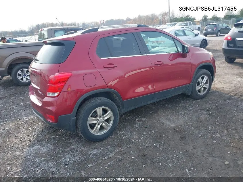 2018 Chevrolet Trax Lt VIN: 3GNCJPSB6JL317455 Lot: 40654825