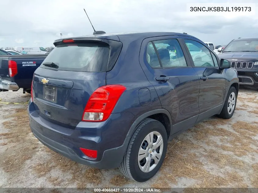 2018 Chevrolet Trax Ls VIN: 3GNCJKSB3JL199173 Lot: 40660427