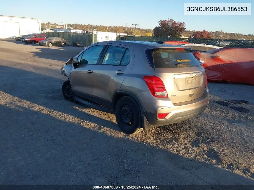 2018 Chevrolet Trax Ls VIN: 3GNCJKSB6JL386553 Lot: 40687889