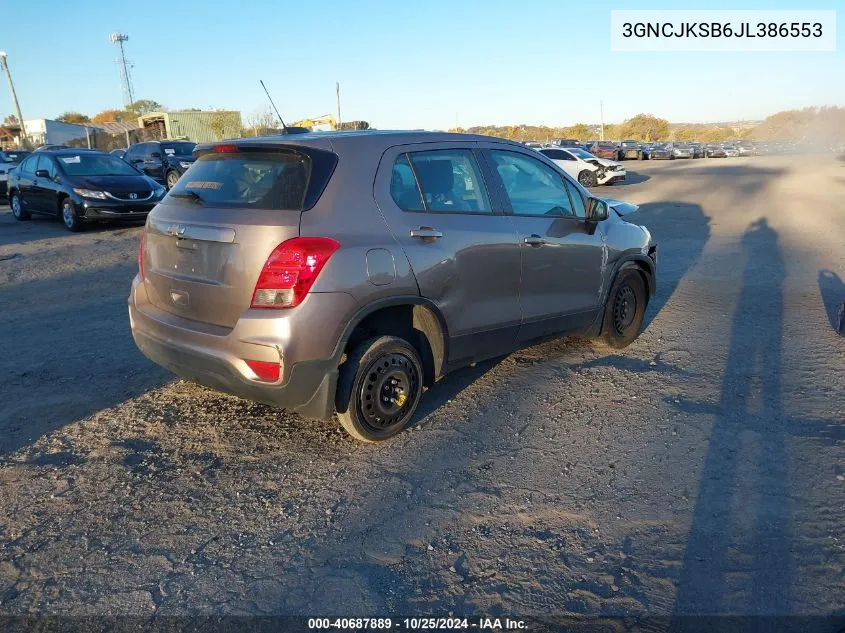 2018 Chevrolet Trax Ls VIN: 3GNCJKSB6JL386553 Lot: 40687889