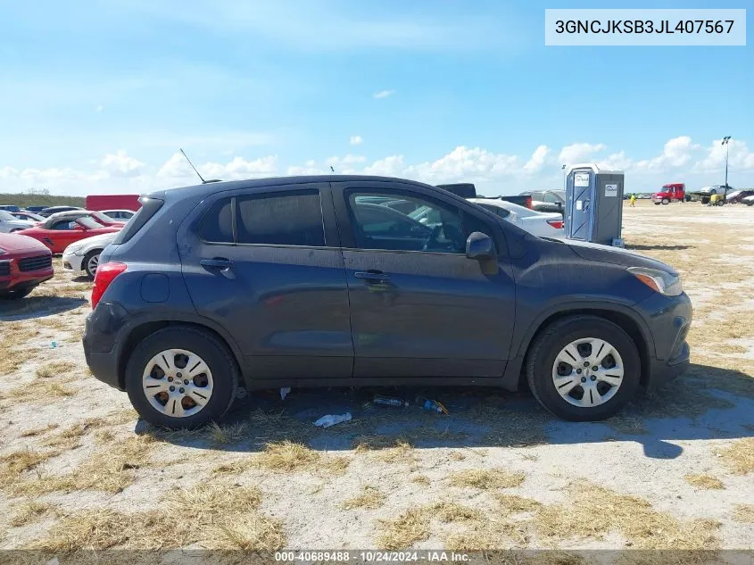 2018 Chevrolet Trax Ls VIN: 3GNCJKSB3JL407567 Lot: 40689488