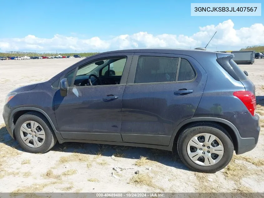 2018 Chevrolet Trax Ls VIN: 3GNCJKSB3JL407567 Lot: 40689488