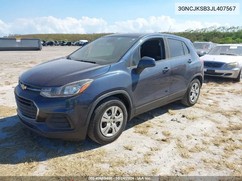 2018 Chevrolet Trax Ls VIN: 3GNCJKSB3JL407567 Lot: 40689488