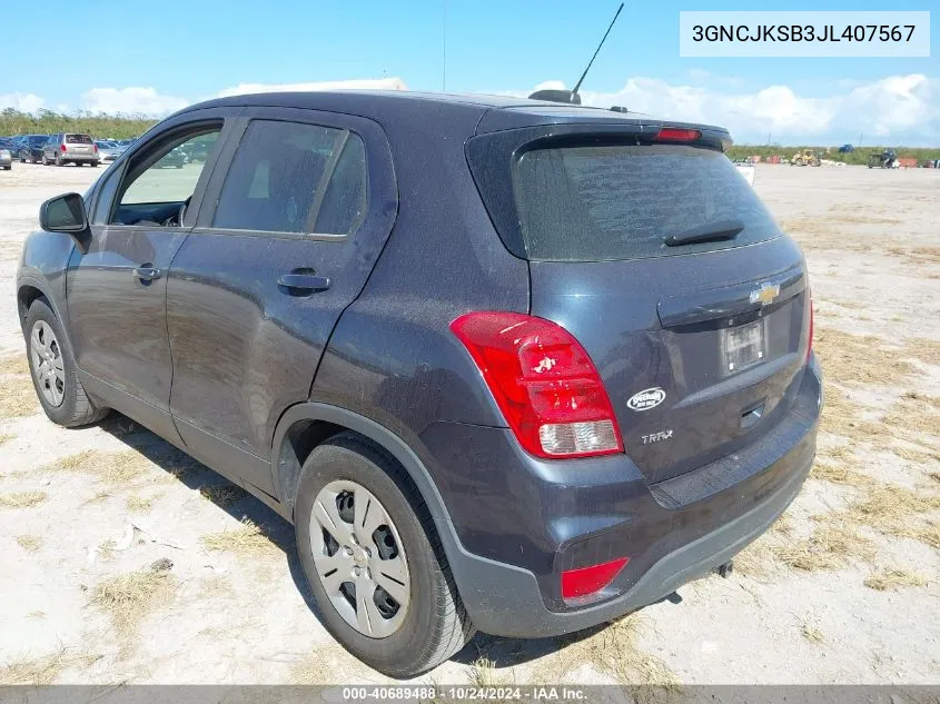 2018 Chevrolet Trax Ls VIN: 3GNCJKSB3JL407567 Lot: 40689488