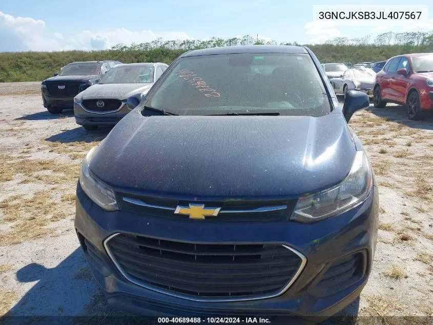 2018 Chevrolet Trax Ls VIN: 3GNCJKSB3JL407567 Lot: 40689488