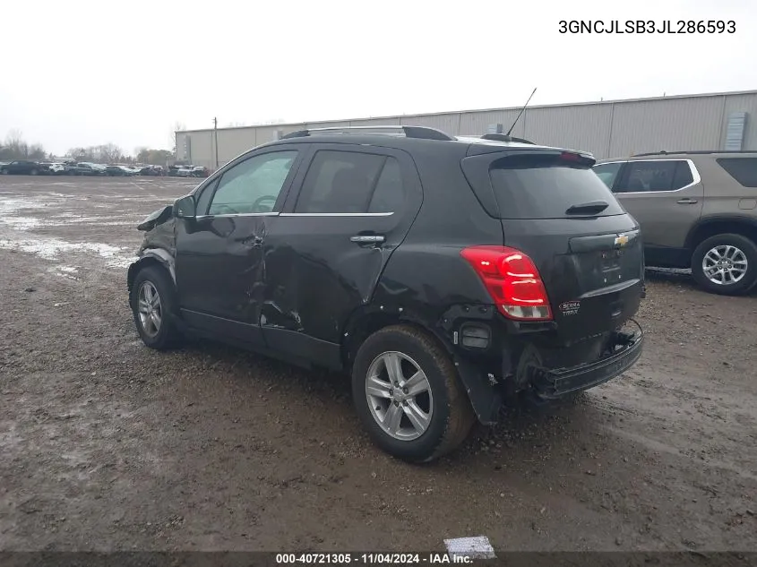 2018 Chevrolet Trax Lt VIN: 3GNCJLSB3JL286593 Lot: 40721305