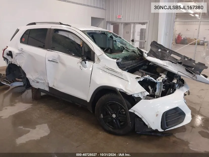 2018 Chevrolet Trax Lt VIN: 3GNCJLSB5JL167380 Lot: 40725027