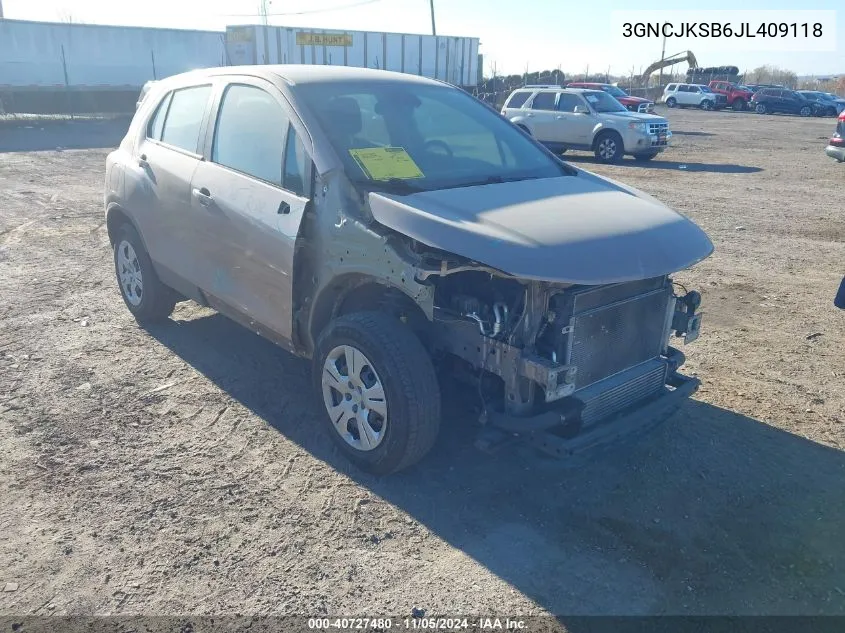 2018 Chevrolet Trax Ls VIN: 3GNCJKSB6JL409118 Lot: 40727480