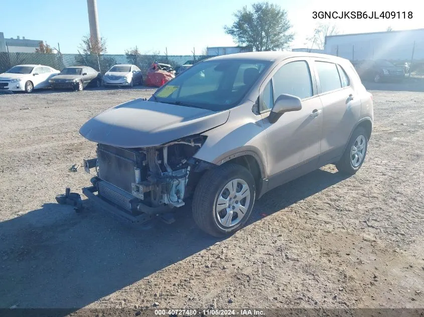 2018 Chevrolet Trax Ls VIN: 3GNCJKSB6JL409118 Lot: 40727480