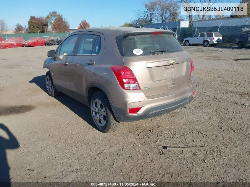 2018 Chevrolet Trax Ls VIN: 3GNCJKSB6JL409118 Lot: 40727480