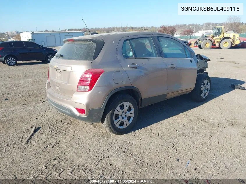 2018 Chevrolet Trax Ls VIN: 3GNCJKSB6JL409118 Lot: 40727480