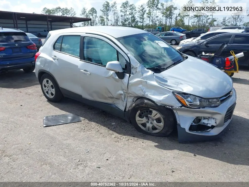 2018 Chevrolet Trax Ls VIN: 3GNCJKSB8JL192963 Lot: 40752362