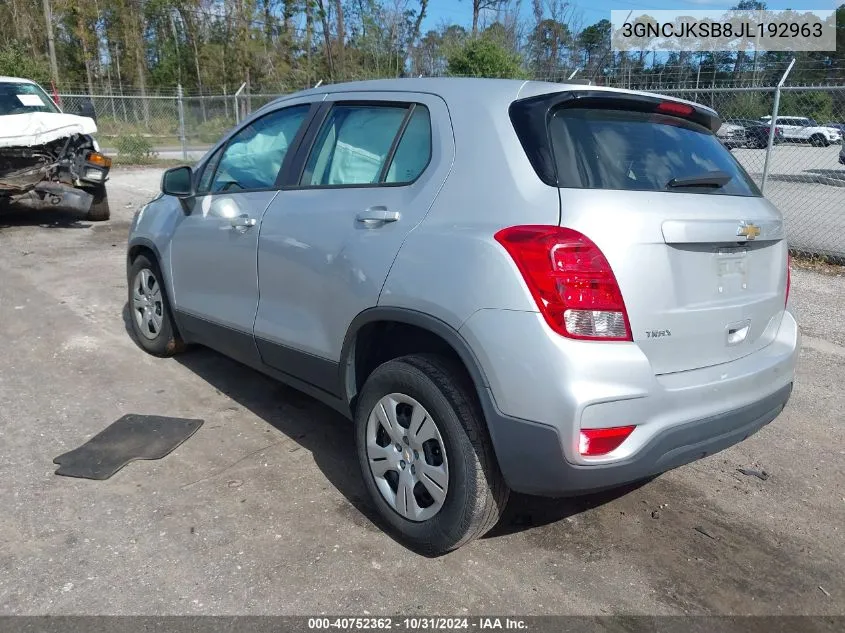 2018 Chevrolet Trax Ls VIN: 3GNCJKSB8JL192963 Lot: 40752362