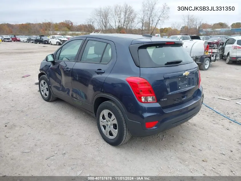 2018 Chevrolet Trax Ls VIN: 3GNCJKSB3JL331350 Lot: 40757678