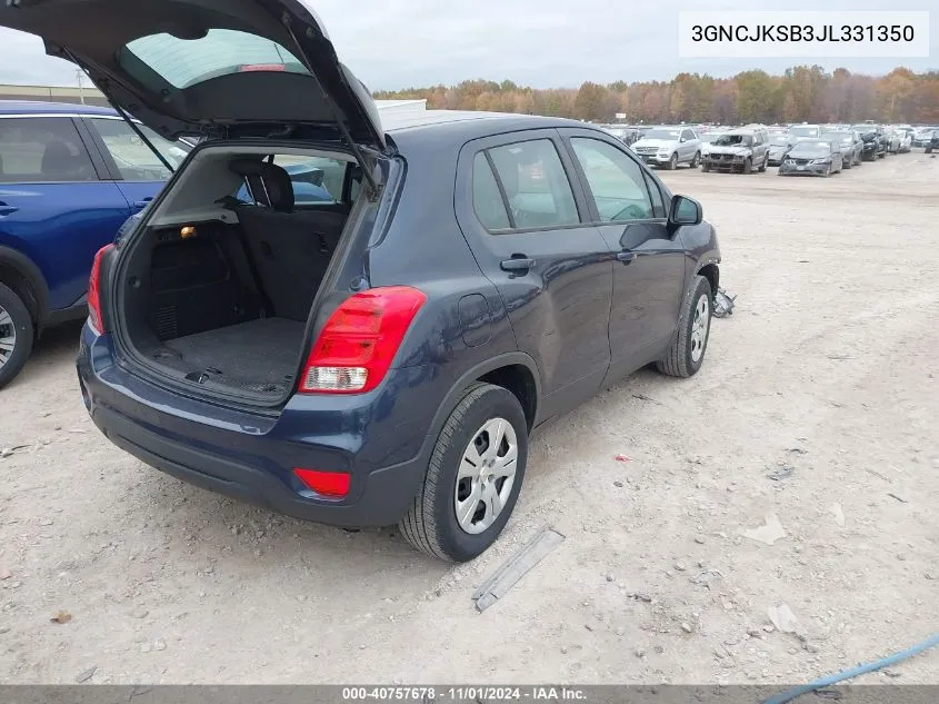 2018 Chevrolet Trax Ls VIN: 3GNCJKSB3JL331350 Lot: 40757678