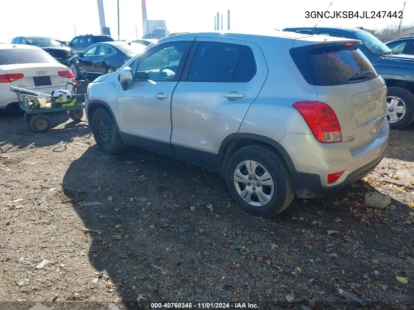 2018 Chevrolet Trax Ls VIN: 3GNCJKSB4JL247442 Lot: 40760345