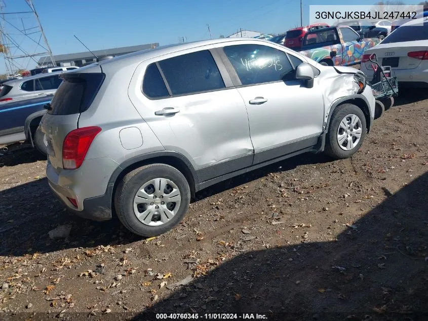 2018 Chevrolet Trax Ls VIN: 3GNCJKSB4JL247442 Lot: 40760345