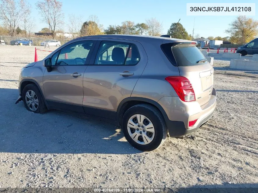 2018 Chevrolet Trax Ls VIN: 3GNCJKSB7JL412108 Lot: 40764109