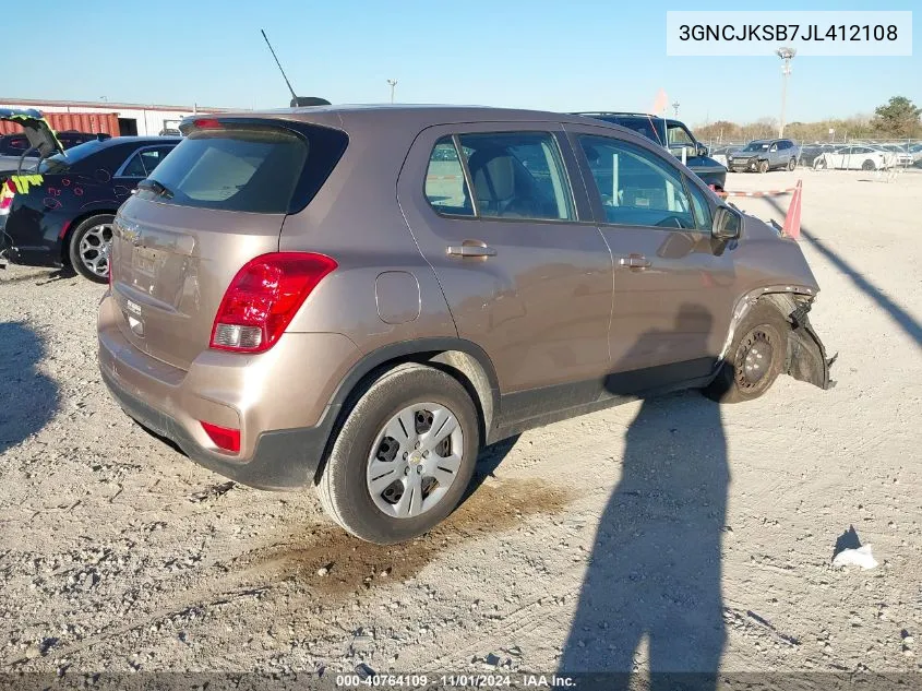 2018 Chevrolet Trax Ls VIN: 3GNCJKSB7JL412108 Lot: 40764109