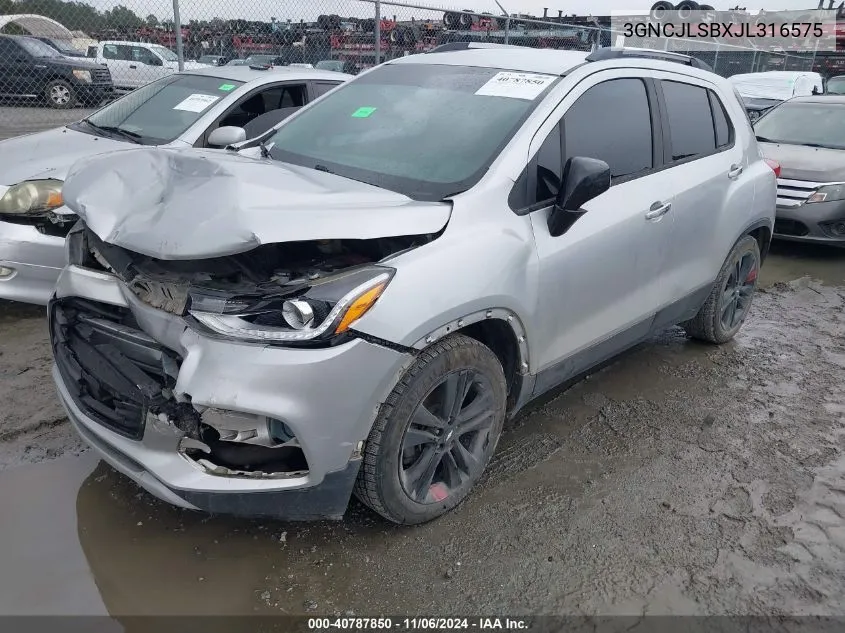 2018 Chevrolet Trax Lt VIN: 3GNCJLSBXJL316575 Lot: 40787850