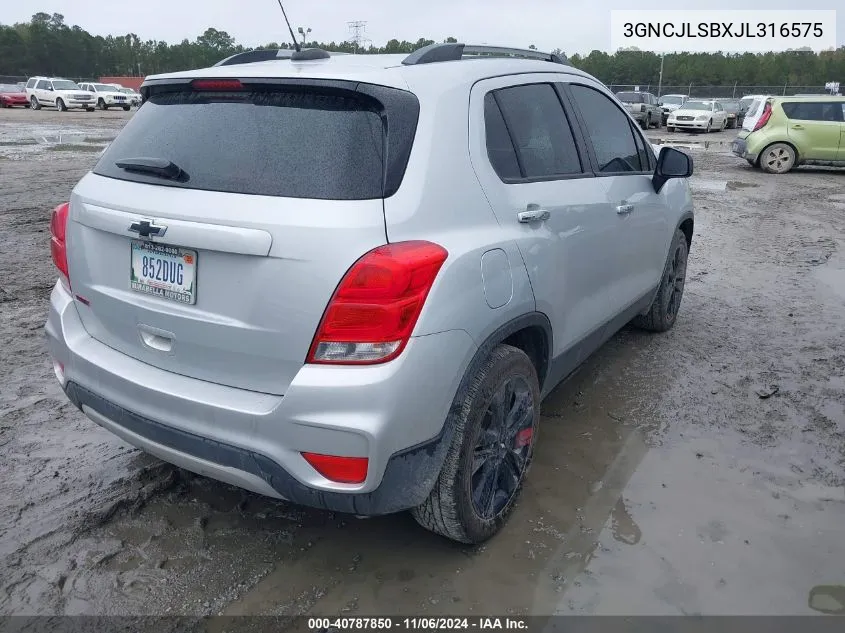 2018 Chevrolet Trax Lt VIN: 3GNCJLSBXJL316575 Lot: 40787850