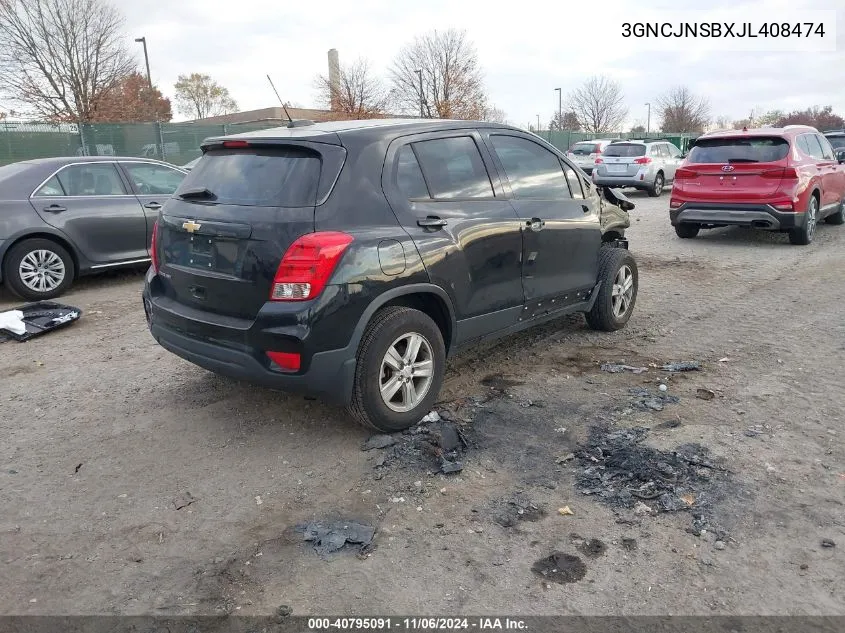 2018 Chevrolet Trax Ls VIN: 3GNCJNSBXJL408474 Lot: 40795091