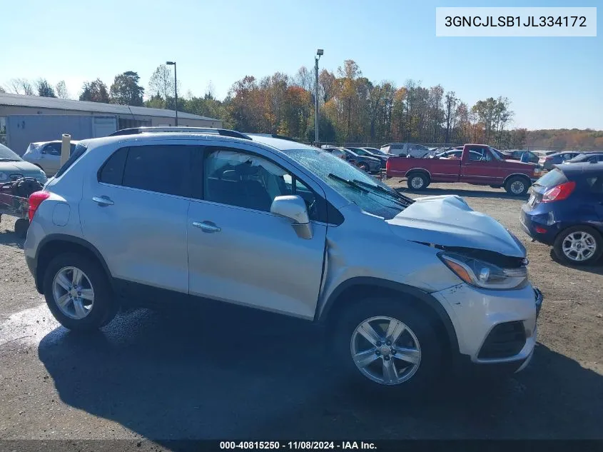 2018 Chevrolet Trax Lt VIN: 3GNCJLSB1JL334172 Lot: 40815250