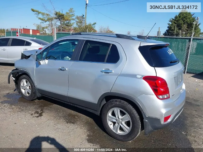 2018 Chevrolet Trax Lt VIN: 3GNCJLSB1JL334172 Lot: 40815250