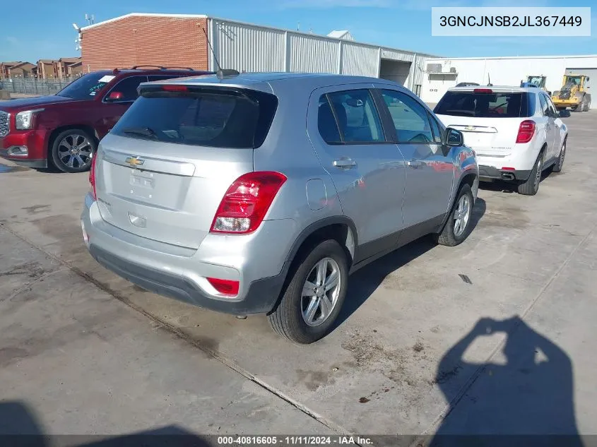 2018 Chevrolet Trax Ls VIN: 3GNCJNSB2JL367449 Lot: 40816605