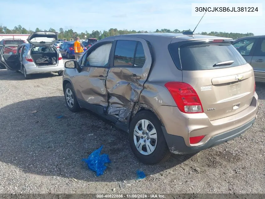 2018 Chevrolet Trax Ls VIN: 3GNCJKSB6JL381224 Lot: 40822886