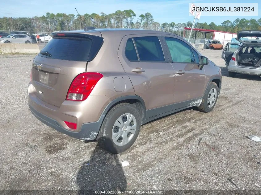 2018 Chevrolet Trax Ls VIN: 3GNCJKSB6JL381224 Lot: 40822886