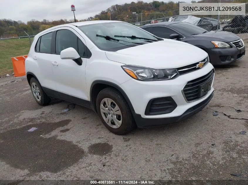 2018 Chevrolet Trax Ls VIN: 3GNCJKSB1JL209568 Lot: 40873581