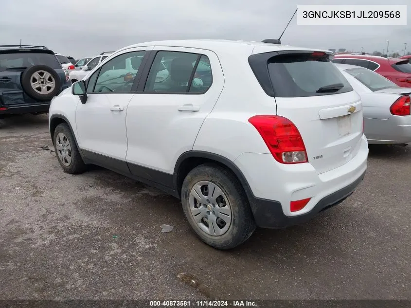 2018 Chevrolet Trax Ls VIN: 3GNCJKSB1JL209568 Lot: 40873581