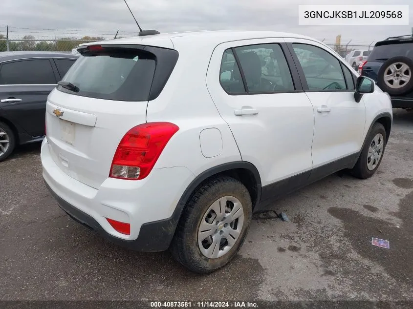 2018 Chevrolet Trax Ls VIN: 3GNCJKSB1JL209568 Lot: 40873581