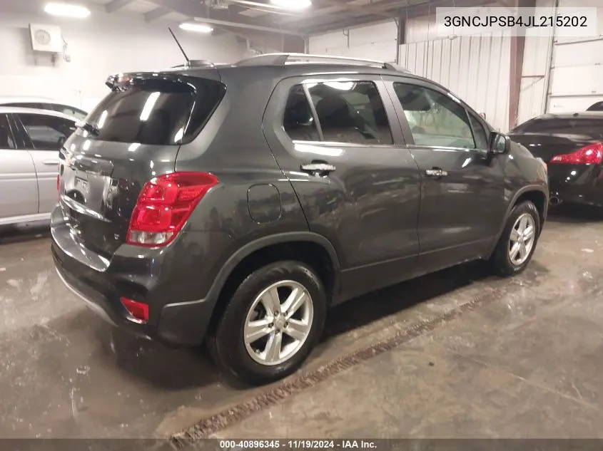 2018 Chevrolet Trax Lt VIN: 3GNCJPSB4JL215202 Lot: 40896345