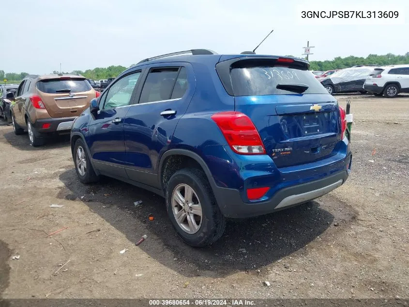 2019 Chevrolet Trax Lt VIN: 3GNCJPSB7KL313609 Lot: 39680654