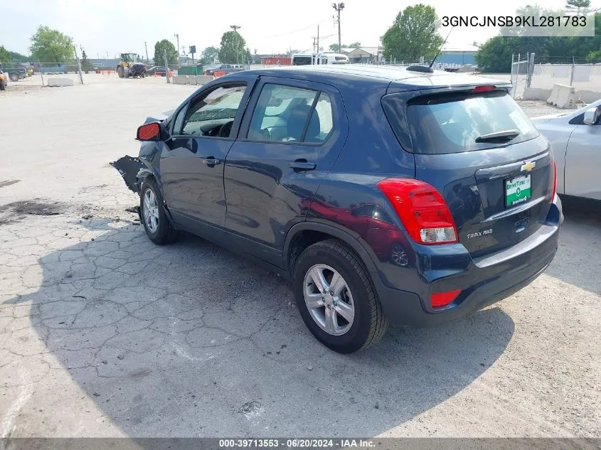 2019 Chevrolet Trax Ls VIN: 3GNCJNSB9KL281783 Lot: 39713553