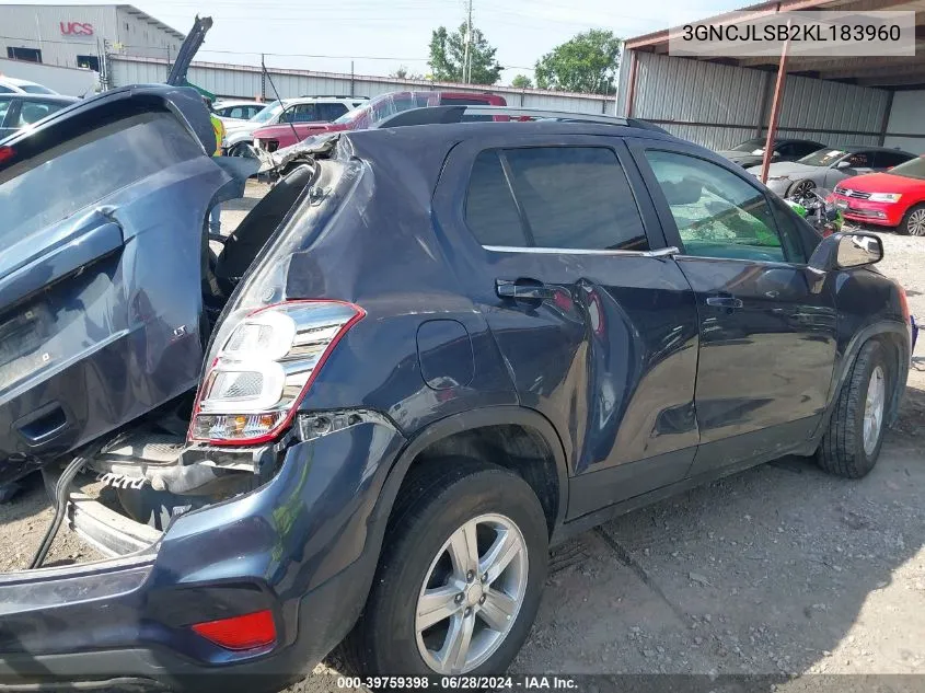 2019 Chevrolet Trax Lt VIN: 3GNCJLSB2KL183960 Lot: 39759398