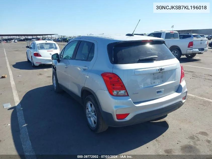 2019 Chevrolet Trax Ls VIN: 3GNCJKSB7KL196018 Lot: 39772002