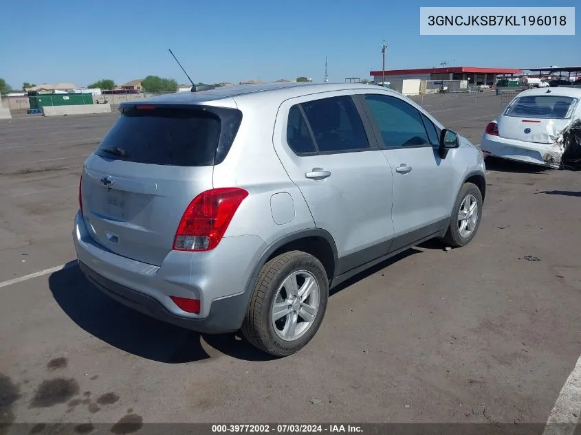 2019 Chevrolet Trax Ls VIN: 3GNCJKSB7KL196018 Lot: 39772002