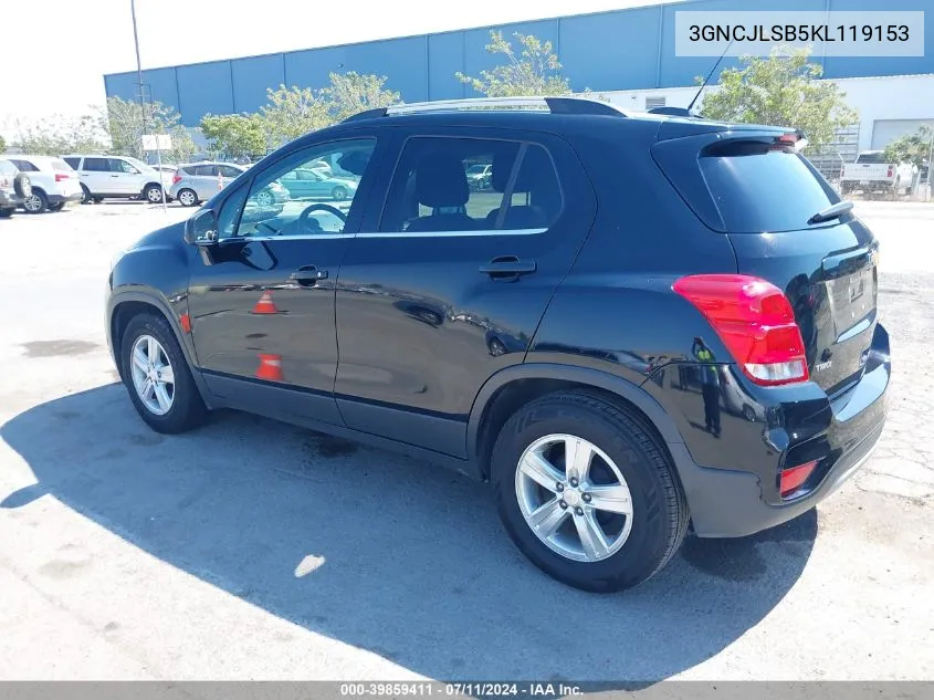 2019 Chevrolet Trax Lt VIN: 3GNCJLSB5KL119153 Lot: 39859411