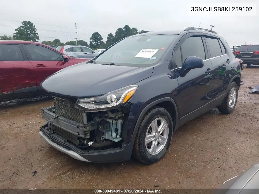 2019 Chevrolet Trax Lt VIN: 3GNCJLSB8KL259102 Lot: 39949481